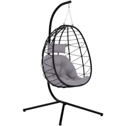 Outsunny Grey Hanging Egg Chair with Folding Basket - Size: 198 x 95 x 98cm - Wilko - thumbnail 3