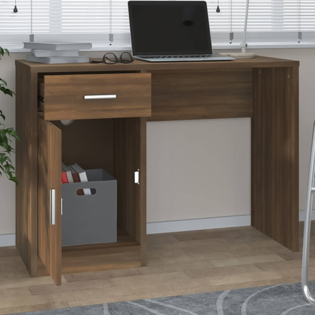 vidaXL Single Door Single Drawer Computer Desk Brown - Size: 73 x 100 x 40cm - Wilko - image 1