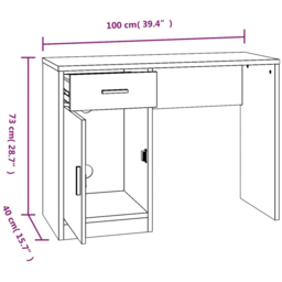 vidaXL Single Door Single Drawer Computer Desk Brown - Size: 73 x 100 x 40cm - Wilko - thumbnail 7
