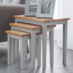 Julian Bowen Cleo Grey and Oak Nest of Tables Set of 3 - Size: 33 x 48 x 46cm - Wilko