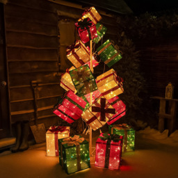 The Christmas Centre 544 White LED Pre-Lit Multicolour Light-Up Present Stack 6.2ft - Size: 192 x 92 x 92cm - Wilko