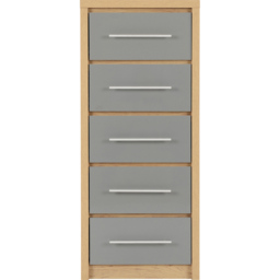 Seconique Seville 5 Drawer Grey Gloss Light Oak Effect Veneer Narrow Chest of Drawers - Wilko - thumbnail 4