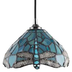 Happy Homewares Emerald Stained Glass Dragonfly Tiffany Pendant Lighting Shade - Size: 14 x 20 x 20cm - Green - Wilko