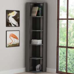 Decortie Nati 5 Shelf Anthracite Modern Corner Tall Bookcase - Black - Wilko - thumbnail 1