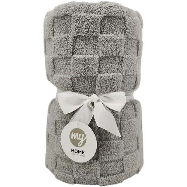 Checkerboard Sherpa Throw - Grey - Wilko - image 1