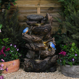 Garden Gear Cascading Tree Trunk with Kingfisher Water Feature - Size: 63 x 31 x 38cm - Brown - Wilko - thumbnail 3