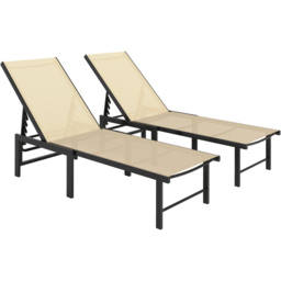 Outsunny Set of 2 Khaki 5 Level Adjustable Sun Lounger - Size: 34 x 60 x 186cm - Cream - Wilko - thumbnail 3
