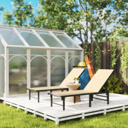 Outsunny Set of 2 Khaki 5 Level Adjustable Sun Lounger - Size: 34 x 60 x 186cm - Cream - Wilko - thumbnail 6