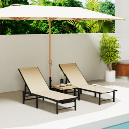 Outsunny Set of 2 Khaki 5 Level Adjustable Sun Lounger - Size: 34 x 60 x 186cm - Cream - Wilko - thumbnail 5