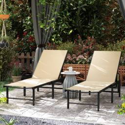 Outsunny Set of 2 Khaki 5 Level Adjustable Sun Lounger - Size: 34 x 60 x 186cm - Cream - Wilko - thumbnail 1