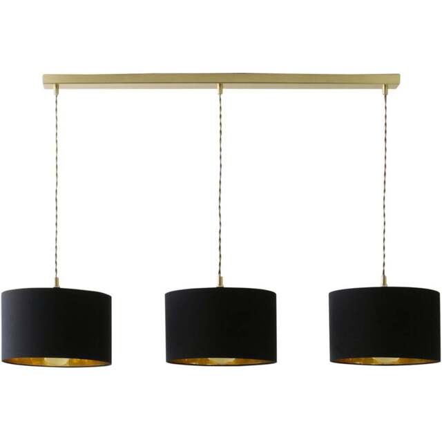 ValueLights Reni Black and Gold Drum Shade 3 Drop Bar Gold Diner LED Ceiling Lights - Size: 123.5 x 98 x 25cm - Wilko - image 1