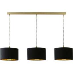 ValueLights Reni Black and Gold Drum Shade 3 Drop Bar Gold Diner LED Ceiling Lights - Size: 123.5 x 98 x 25cm - Wilko - thumbnail 1