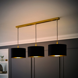 ValueLights Reni Black and Gold Drum Shade 3 Drop Bar Gold Diner LED Ceiling Lights - Size: 123.5 x 98 x 25cm - Wilko - thumbnail 7