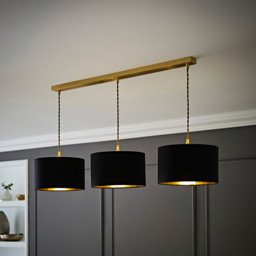 ValueLights Reni Black and Gold Drum Shade 3 Drop Bar Gold Diner LED Ceiling Lights - Size: 123.5 x 98 x 25cm - Wilko - thumbnail 3