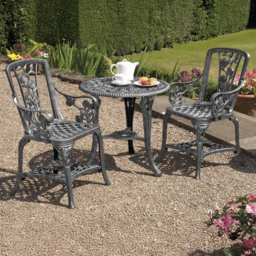 Garden Gear 2 Seater Pewter Rose Bistro Set - Grey - Wilko - thumbnail 1