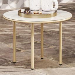 Outsunny Beige Faux Marble Glass Top Round Garden Coffee Table - Size: 43 x 60 x 60cm - Cream - Wilko - thumbnail 1