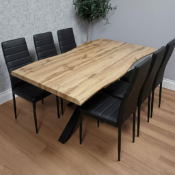 Portland 6 Seater Faux Leather Padded Dining Set Black - Wilko - thumbnail 1