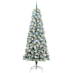 vidaXL Pre-Lit Warm White LED and Blue Baubles Snow Flocked Artificial Christmas Tree 7.8ft - Green - Wilko