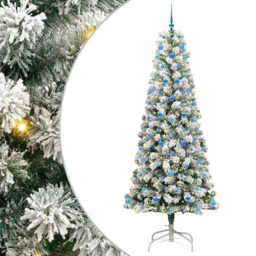 vidaXL Pre-Lit Warm White LED and Blue Baubles Snow Flocked Artificial Christmas Tree 7.8ft - Green - Wilko - thumbnail 3