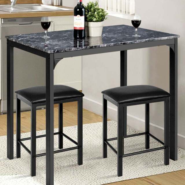 Costway 2 Seater Faux Leather Dining Set Black - Wilko - image 1