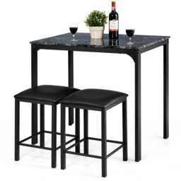 Costway 2 Seater Faux Leather Dining Set Black - Wilko - thumbnail 3