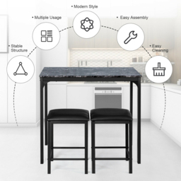 Costway 2 Seater Faux Leather Dining Set Black - Wilko - thumbnail 7