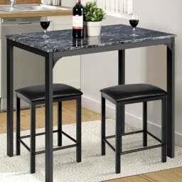 Costway 2 Seater Faux Leather Dining Set Black - Wilko