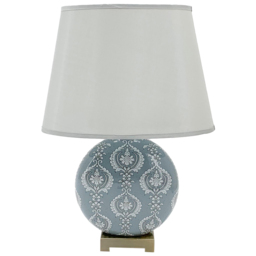 Acacia Home 42cm Grey Ceramic Floral Table Lamp with Drum Fabric Shade - Size: 42 x 28 x 11cm - Wilko