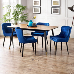 Julian Bowen Findlay Rectangular Table with Set of 4 Blue Luxe Chairs - Size: 4 Seater - Brown - Wilko