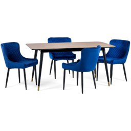 Julian Bowen Findlay Rectangular Table with Set of 4 Blue Luxe Chairs - Size: 4 Seater - Brown - Wilko - thumbnail 3