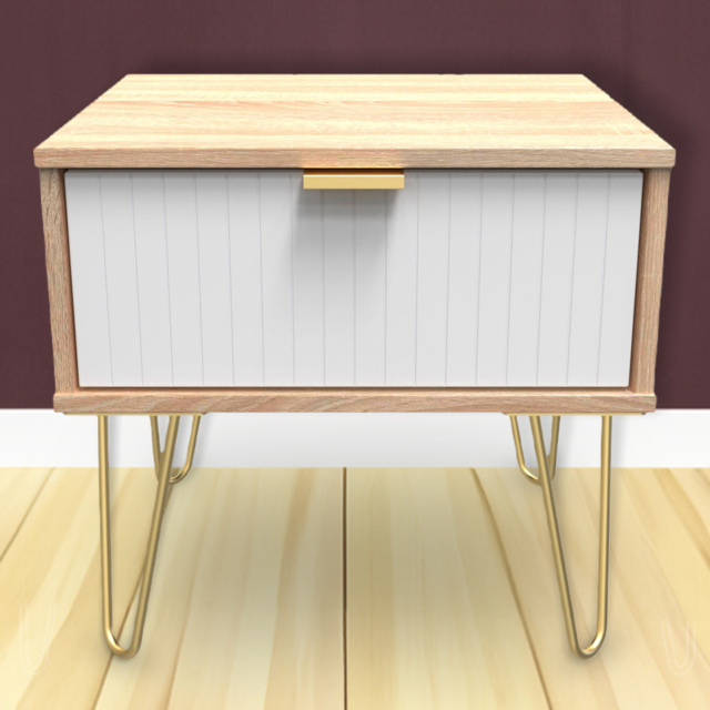 Crowndale Single Drawer White Matt and Bardolino Oak Bedside Table - Wilko - image 1