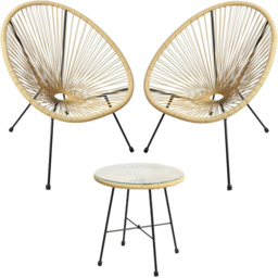 3pcs Bistro Egg Designer String Chair Indoor & Garden Set - Natural - Size: 2 Seater - Cream - RayGar - Wilko - thumbnail 3