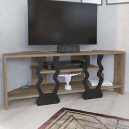 Decorotika Firal 2 Shelf Walnut and Black Corner TV Unit - Size: 41.8 x 110 x 35cm - Multi - Wilko