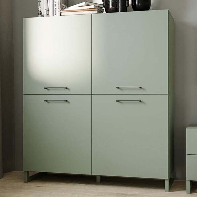 Florence Sali 4 Door Sage Green Highboard - Size: 138.6 x 109.9 x 41.1cm - Wilko - image 1