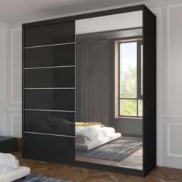 Sliding Wardrobes 4U Infinity 2 Door Black High Gloss Wide Mirrored Wardrobe 200cm - Wilko