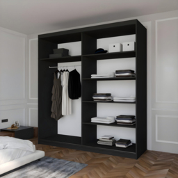 Sliding Wardrobes 4U Infinity 2 Door Black High Gloss Wide Mirrored Wardrobe 200cm - Wilko - thumbnail 5