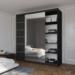 Sliding Wardrobes 4U Infinity 2 Door Black High Gloss Wide Mirrored Wardrobe 200cm - Wilko - thumbnail 3