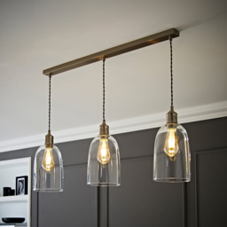 ValueLights Kira Glass Dome 3 Drop Bar Brushed Chrome Diner LED Ceiling Pendant Light - Size: 134.5 x 89.5 x 15.5cm - Black - Wilko - thumbnail 6