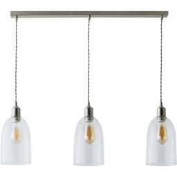 ValueLights Kira Glass Dome 3 Drop Bar Brushed Chrome Diner LED Ceiling Pendant Light - Size: 134.5 x 89.5 x 15.5cm - Black - Wilko