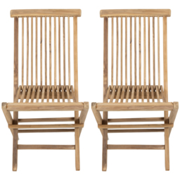 Charles Bentley Set of 2 Teak Wooden Foldable Patio Chair - Size: 1 Seater - Brown - Wilko - thumbnail 4