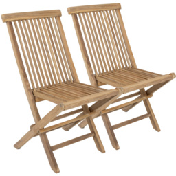 Charles Bentley Set of 2 Teak Wooden Foldable Patio Chair - Size: 1 Seater - Brown - Wilko - thumbnail 3