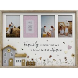 Family Floral House 4-Aperture Photo Frame - Natural - Size: A6 - The Port. Co Gallery - Wilko