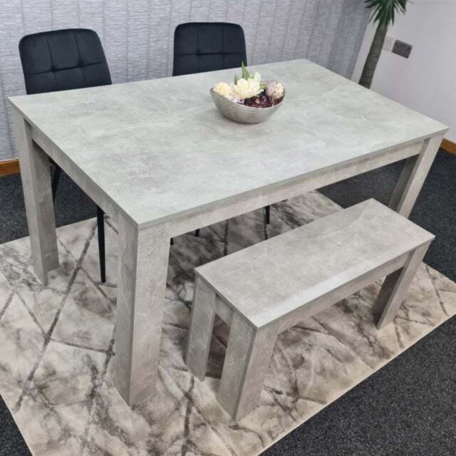 Kosy Koala 4 Seater Velvet Dining Bench Set Stone Grey Effect and Black - Portland - Wilko - image 1