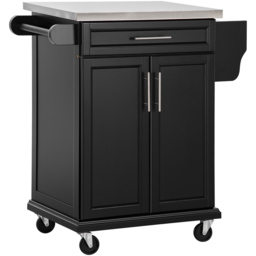 Portland Black 2 Door Single Drawer Kitchen Island with Wheels - Size: 83.5 x 45.7 x 90.5cm - Wilko