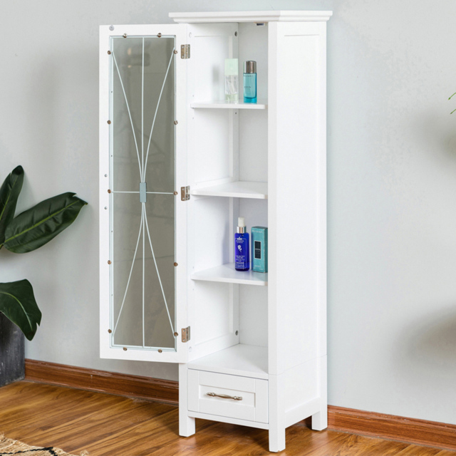 Teamson Home Delaney Single Door Single Drawer White Wooden Linen Cabinet - Size: 123.2 x 34.3 x 43.2cm - Wilko - image 1
