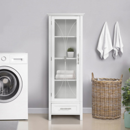 Teamson Home Delaney Single Door Single Drawer White Wooden Linen Cabinet - Size: 123.2 x 34.3 x 43.2cm - Wilko - thumbnail 6