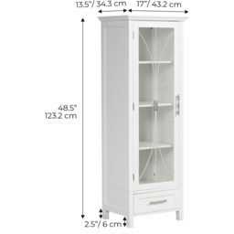 Teamson Home Delaney Single Door Single Drawer White Wooden Linen Cabinet - Size: 123.2 x 34.3 x 43.2cm - Wilko - thumbnail 7