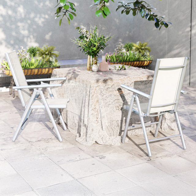 Outsunny Light Grey Folding Chair with Breathable Mesh Fabric Seat Set of 2 - Size: 108 x 67 x 54cm - Wilko - image 1