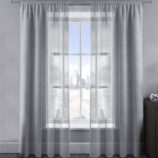 Velosso Alessandria Silver Slot Top Voile Panel Curtain 137 x 182cm - Size: W 137 x D 182cm - Wilko - image 1