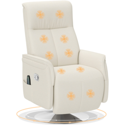 Portland Cream and White Massage Reclining Chair with Adjustable Backrest - Size: Single - Wilko - thumbnail 3